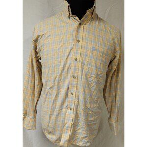 Wrangler George Strait Cowboy Cut Mens Large Yellow Blue Red Plaid Western Shirt